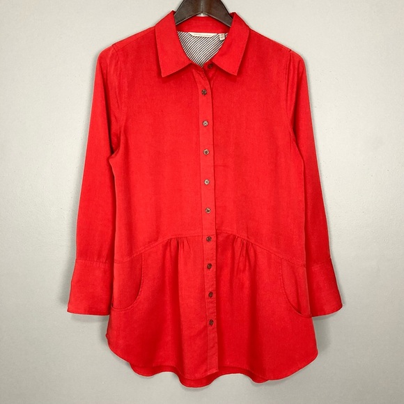 Soft Surroundings Easy Tencel Tunic Top Women’s Size M Petite Peplum Pockets - Picture 1 of 9